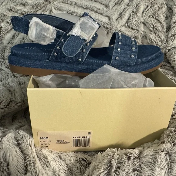 Anne Klein Denim Blue Studded sandals - Picture 2 of 4